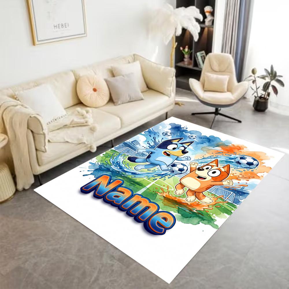 Soccer Fun Bluey Customized Name Floor Rug Office Rug Design for Dormitory Study room Playrooms Bedrooms Antislip Carpet Decorate Offices