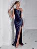 European & American Fashion Ruched One-Shoulder Bodycon Slit Evening Dress – Sexy Goddess Style