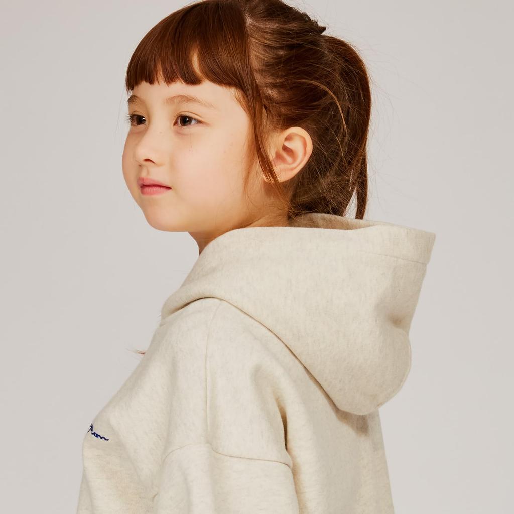 Hoodie Kids Long Sleeve Cotton COTTON USA Loose Fit Script Logo Crew Neck Sweatshirt Basic Oatmeal 140 [Champion] 100% CK-Y104