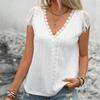 Women Lace Splicing V Neck Short Sleeve Solid Casual Basic T Shirt Top