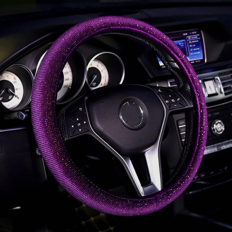 Universal Bling Diamond Car Steering Wheel Cover Suitable for 14.5-15inch O-Type Rhinestone Crystal Car Interior Decrotion