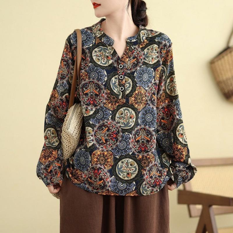 Chinese Style Literary Retro Cotton and Linen Long-sleeved T-shirt Tops for Women's Spring and Autumn New Loose Bottoming Shirts