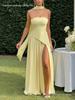 Strapless Long Dress with Slit Skirt