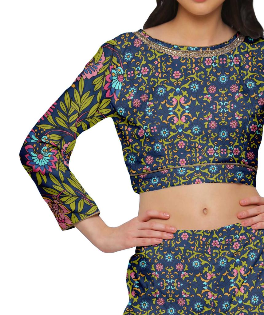 Moomaya Women Crop Top and Palazzo Pant Set Two Piece Printed Ethnic Wear