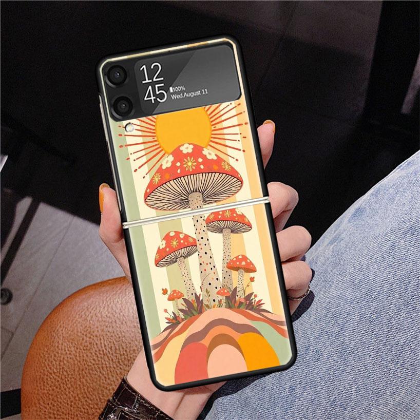 Boho Hippy Mushroom Sunrise Phone Case For Samsung Z Flip 7 6 5 4 3 Galaxy ZFlip7 ZFlip6 ZFlip5 ZFlip4 ZFlip3 5G Print Cover