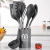 6Pcs Kitchen Cookware Silicone Kitchenware Non-stick Cooking Tools with Holder Spatula Spoon Ladle Egg Beaters Shovel Utensils Set