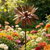 Paletto in Metallo Arrugginito a Forma di Fiore Margherita per Giardino, Fiore in Ferro Arrugginito, Decorazione per Giardino Fiorito