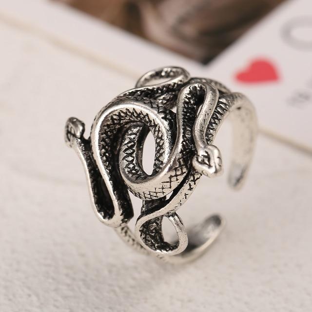 Finger Ring Girls Snake Smile Stylish Fashionable Men Jewelry Women Classic Vintage Ancient Tone Color Punk Hip Hop Adjustable Boho FrogFashion
