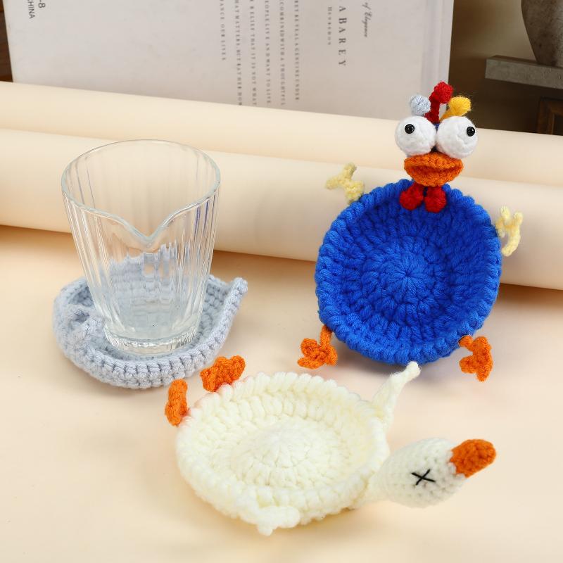 Animal Crochet Coasters Cartoon Desk Accessories Cup Placemat Handmade Decoration Knitted Gifts