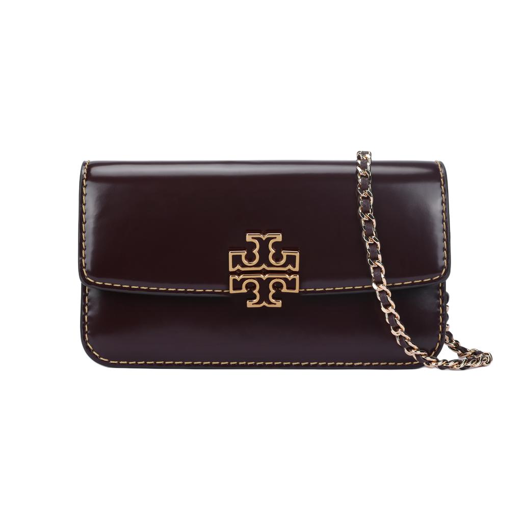 Tory Burch Britten Metal Logo Chain Shoulder Strap Lambskin Shoulder Bag Women Shoulder Bag Deep-Red 141071-611