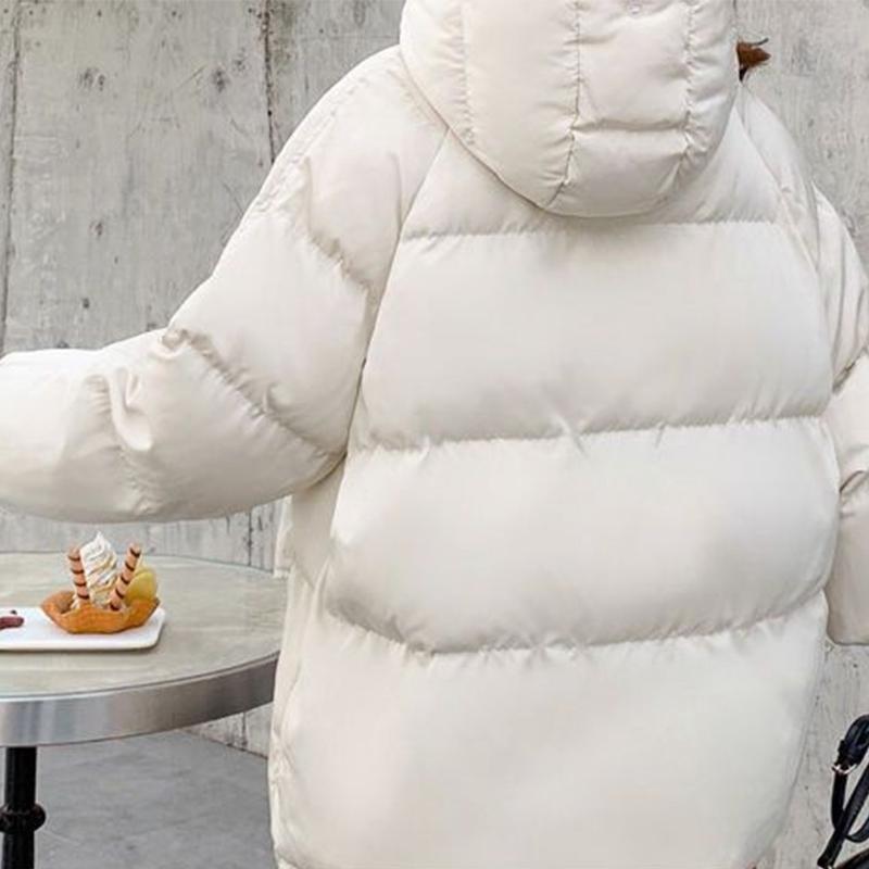 Jachetă de iarnă din bumbac cu glugă pentru femei Parka scurtă, haina caldă, rezistentă la vânt, jachetă îngroșată de puf, culoare solidă