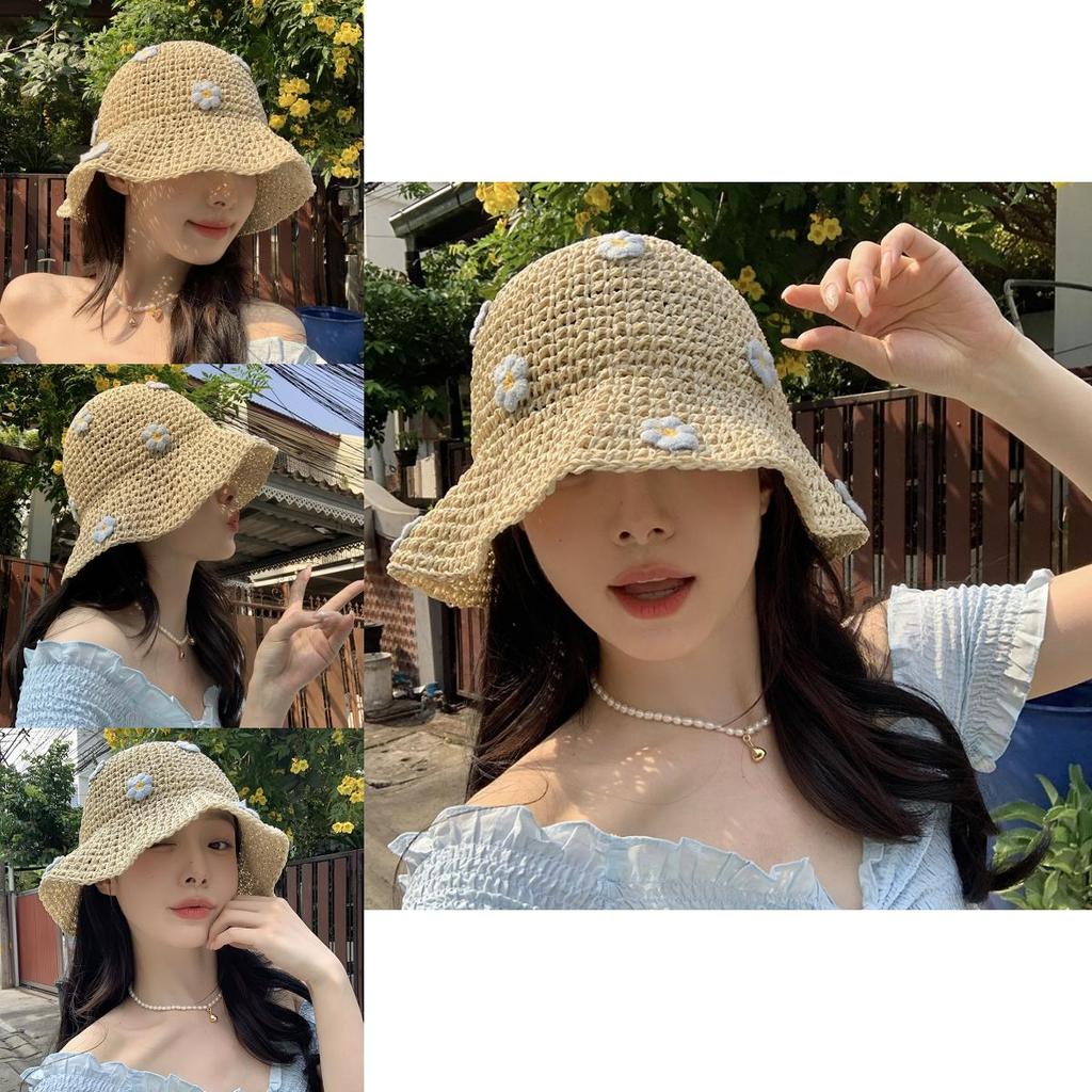 Charming Blue Floral Woven Summer Hat For Women Featuring Wide Brim Breathable Sun Protection Style