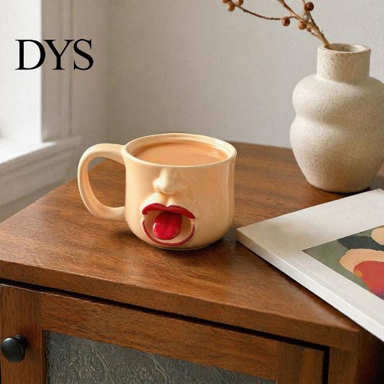 Unique Tongue Sticking Out Cup Quirky Ceramic Coffee Mug, 10oz 3D Sculpted Face Decorative Tea for Students Milk, Funny Creative Drinkware Home Office