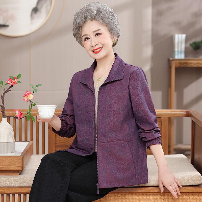 

Women s Spring & Autumn 2026 Lapel Jacket - Stylish Loose Fit for Middle-Aged & Elderly 5XL (72.5-77.5 kg) фиолетовый