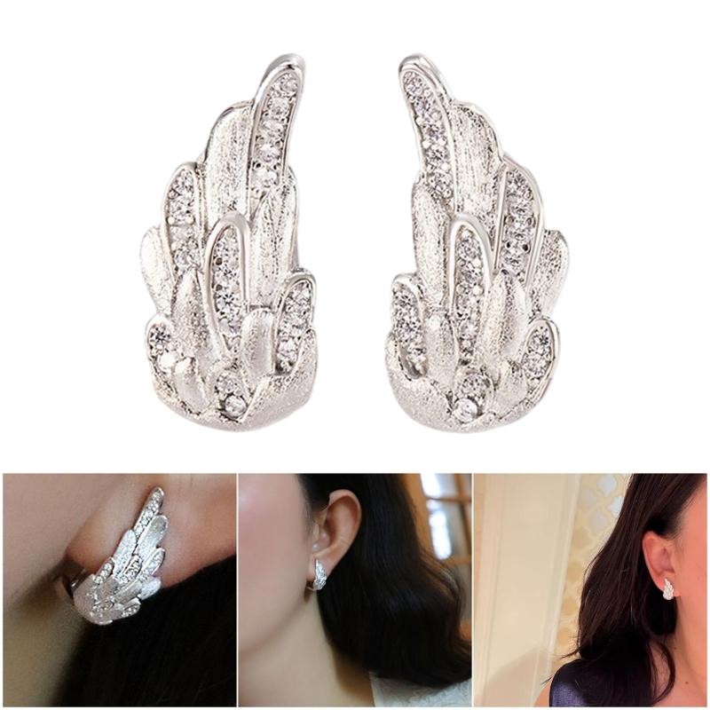 Wing Shaped Studs Earrings Craft Of Copper With Crystals For Work Or Evening Event