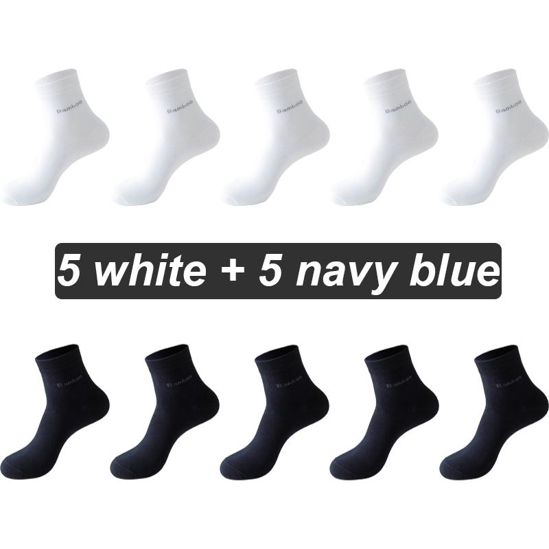 10Pairs/lot Men Bamboo Fiber Socks Casual Black White Business Anti-Bacterial Breatheable Male Sock High Quality Size 38-45