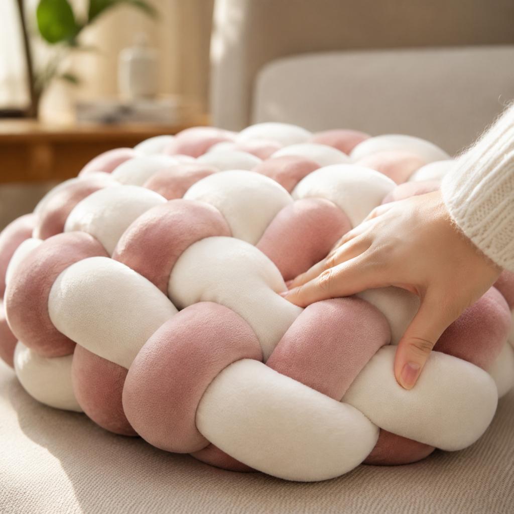 Handwoven Nordic Style Cushion Soft Plush Knitted Pillow Decorative Seat Pad for Home Office Sofa Chair Use