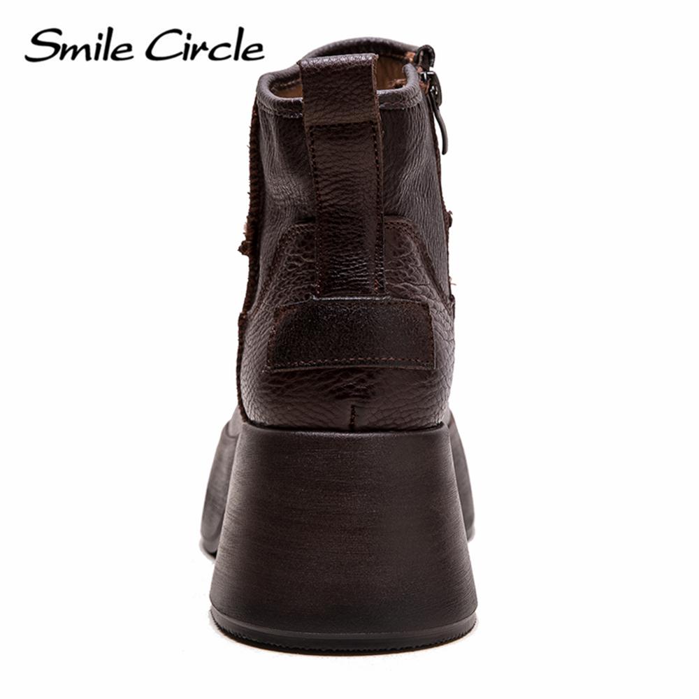 Genuine Leather Women Boots Round Toe Height Increase Thick Bottom Boots Comfortable Fashion Casual Boots