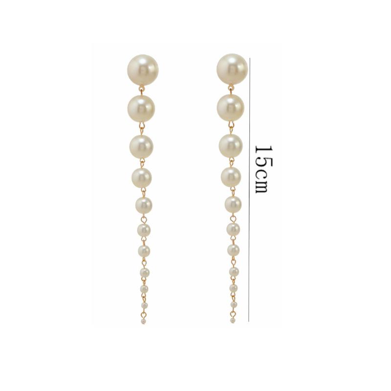 2Pcs Lightweight Long Gradient Pearl Tassel Earrings European American Style Versatile Drop Earrings for Girls Daily
