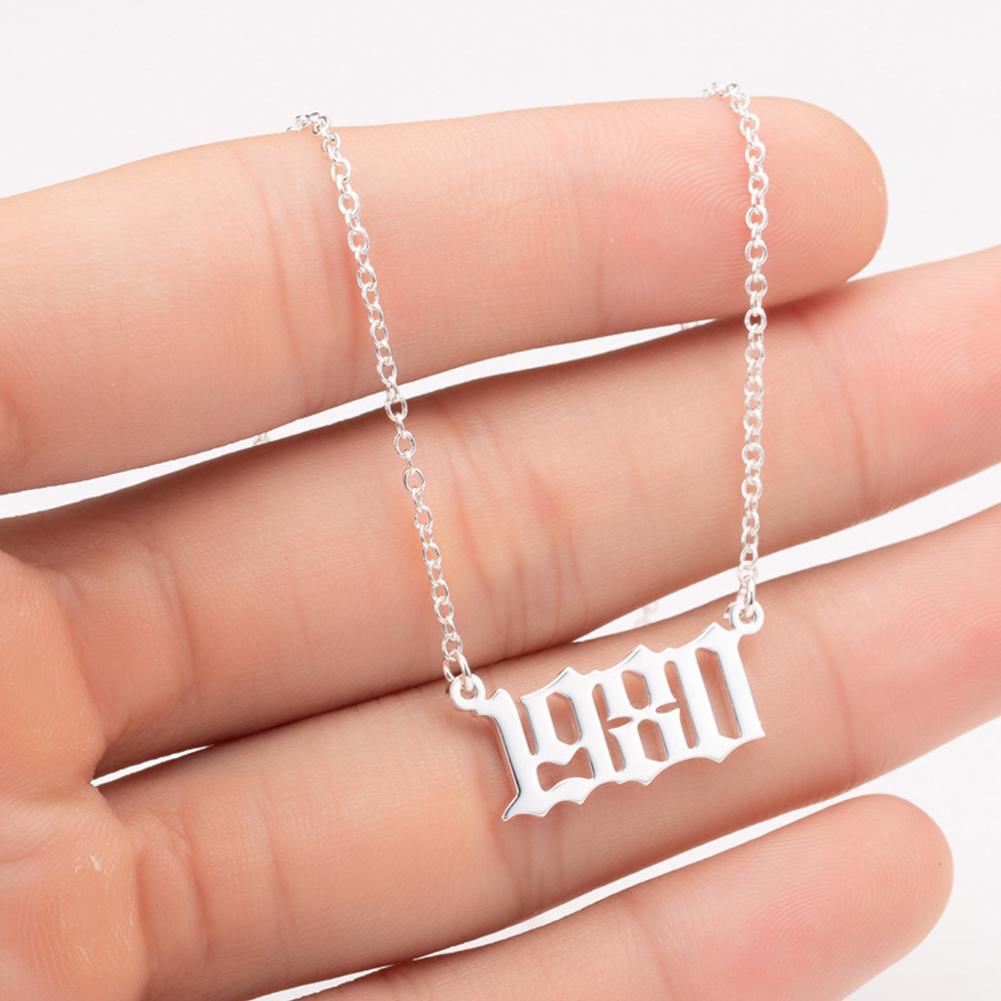 Stainless Steel Date Year Number Necklace Hollowed Personalized Birthday Gifts 1980-1999