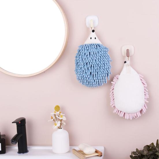 2Pcs Cute Hedgehog Hand Towel Coral Velvet Cartoon Animal Design with Hanging Rope Absorbent Bathroom Towel