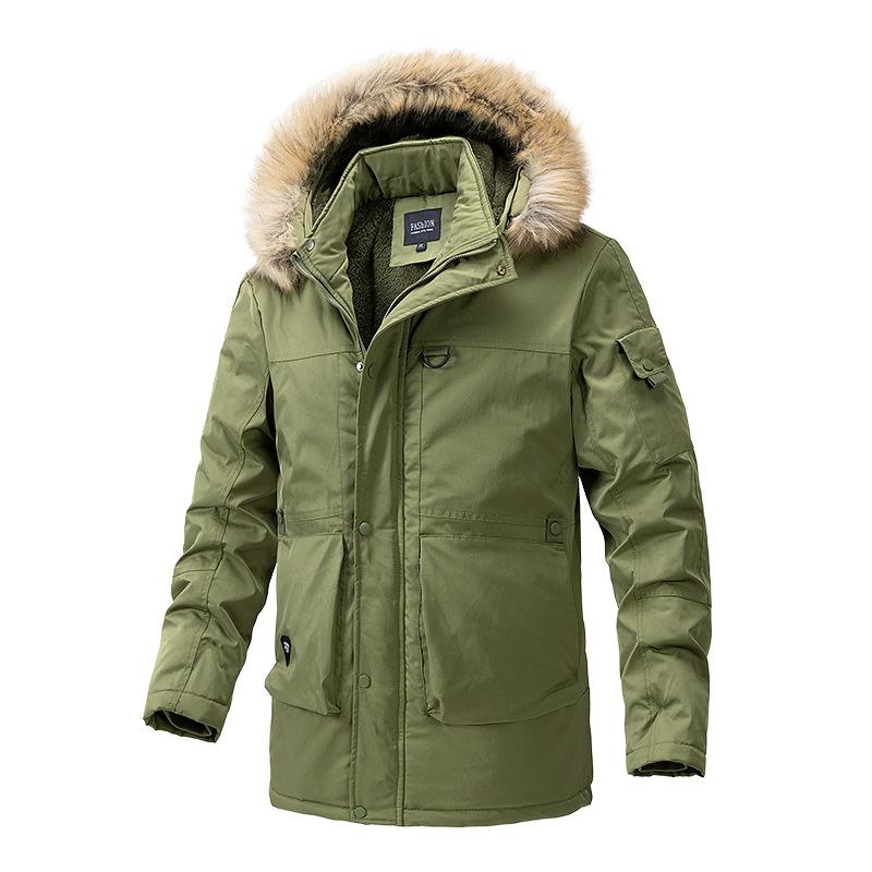 Men's Winter Jacket  Plus Size Medium-length Loose Warm Jacket Casual Fur Collar Outerwear