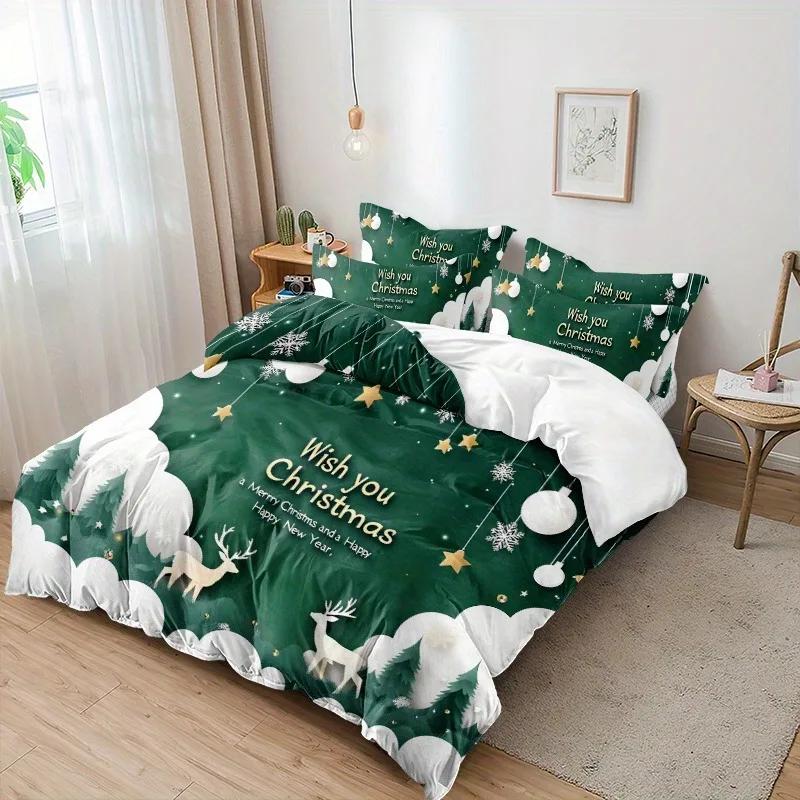 3D Christmas Bedding Set Christmas Theme Duvet Cover Set Soft Single Double Size Bed Set  Christmas Gift Home Decorations