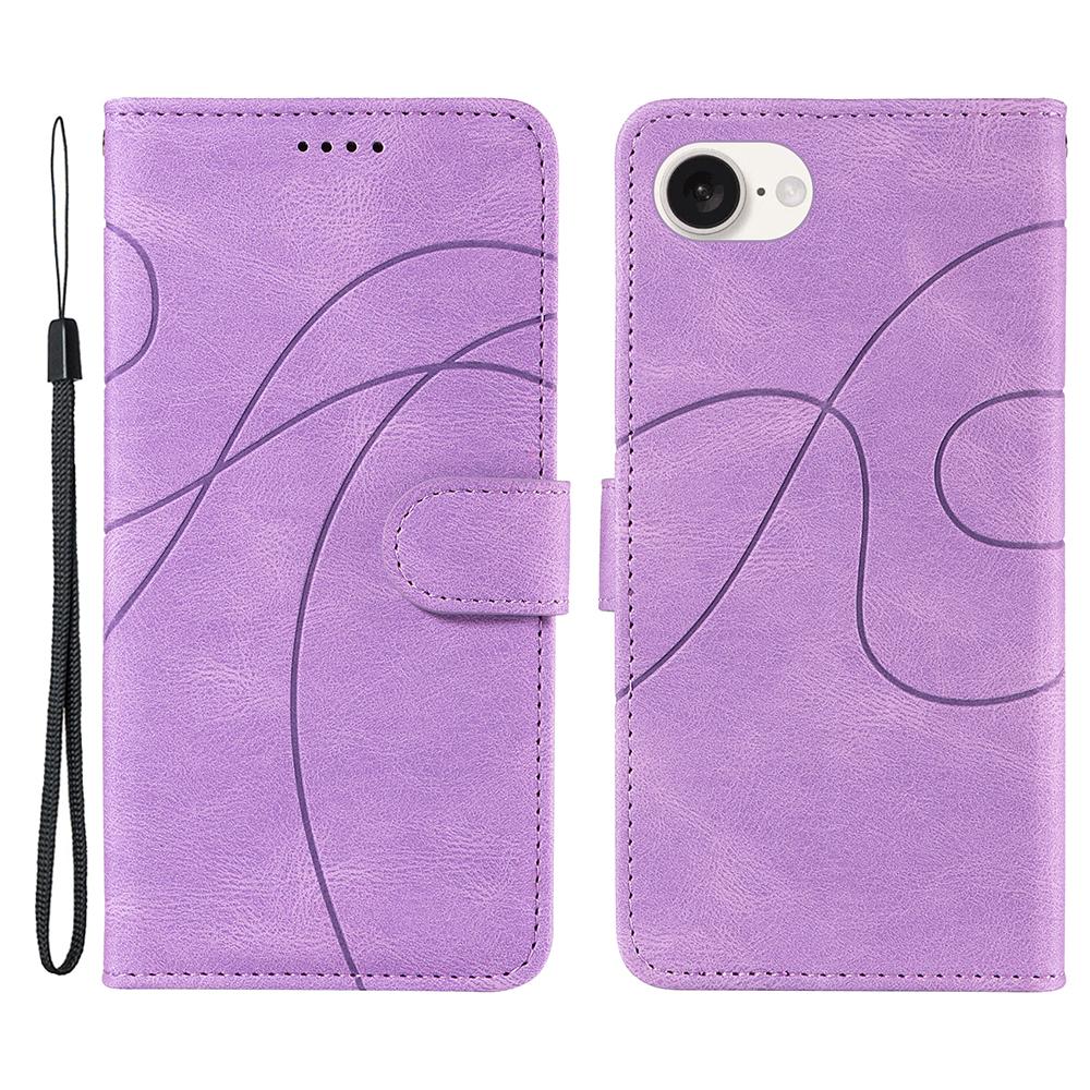 For iPhone 16e Case Curved Line Imprinted PU Leather Wallet Phone Cover