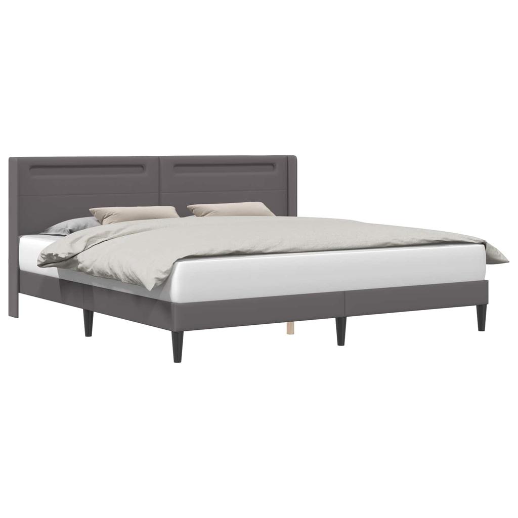 Bed Frame with LED Light Strips Gray 180 X 200 Cm Faux Leather