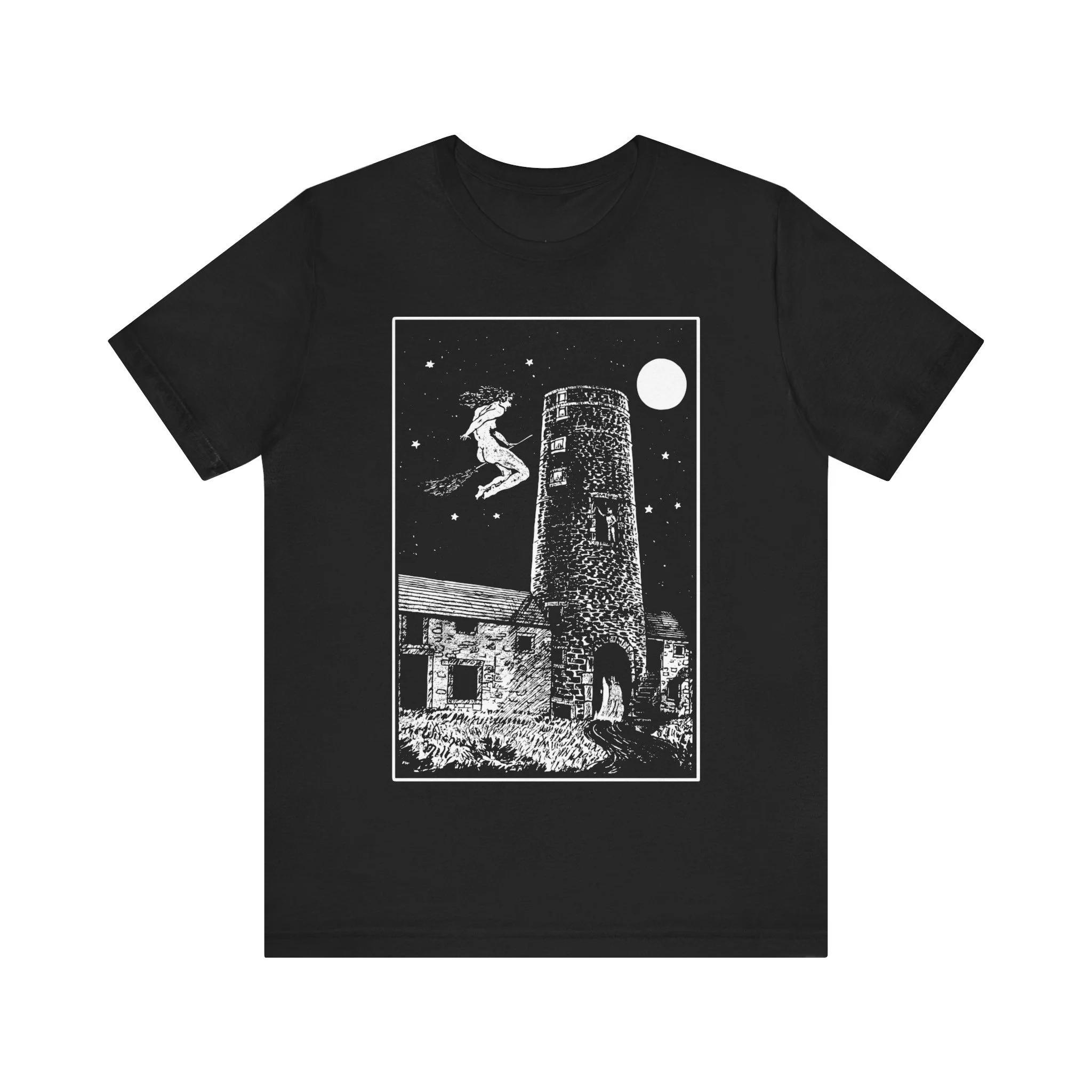 ГОРЯЧАЯ РАСПРОДАЖА Футболка Witch Mill Vintage Voodoo Футболка Черная магия Жуткая футболка Ведьма Готическая мода Унисекс Джерси Футболка с коротким рукавом S