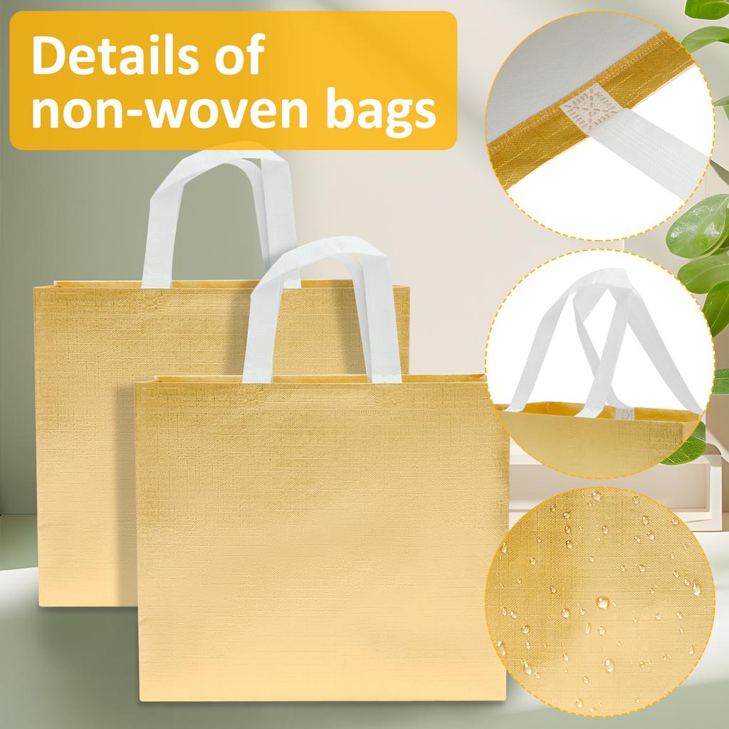 32 Stück Wiederverwendbare Geschenktüten Mehrzweck Wasserdichte Aufbewahrungstasche mit Henkeln Goldene Metallic Glitzernde Taschen für Geburtstags- Hochzeitsfeiern