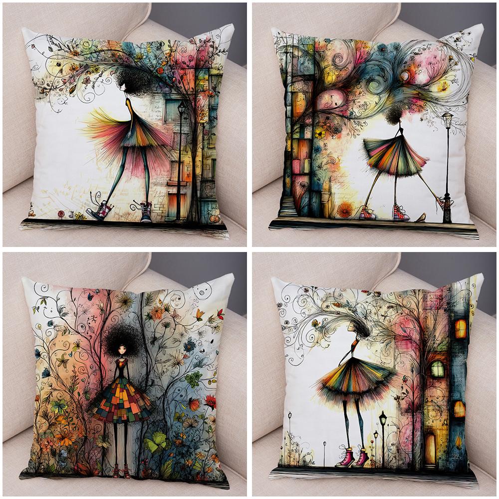 Nordic Style Geometric Women Cushion Cover Decor Cartoon Children Soft Plush Pillow Case 45X45Cm Pillowcase For Sofa Home Car