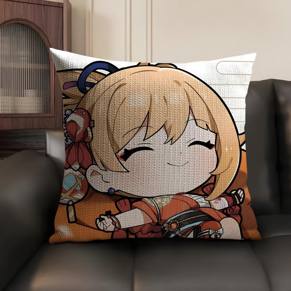 Yoimiya Cute Genshin Impact Cushion Cover Natural Linen Organic Fabric DoubleSided Printing Sofa Home Decor Gift Pillow Case