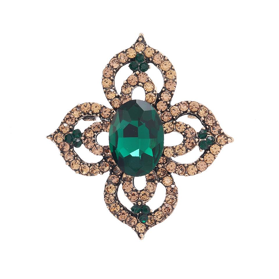 Vintage Rhinestone Floral Brooch - Elegant Hollow Design, Women's Suit Accessory Pin