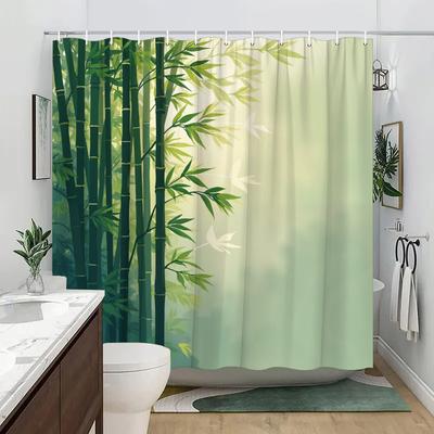 Elegant Bamboo Forest With Gentle Birds Waterproof Shower Curtain For Bathroom Decor