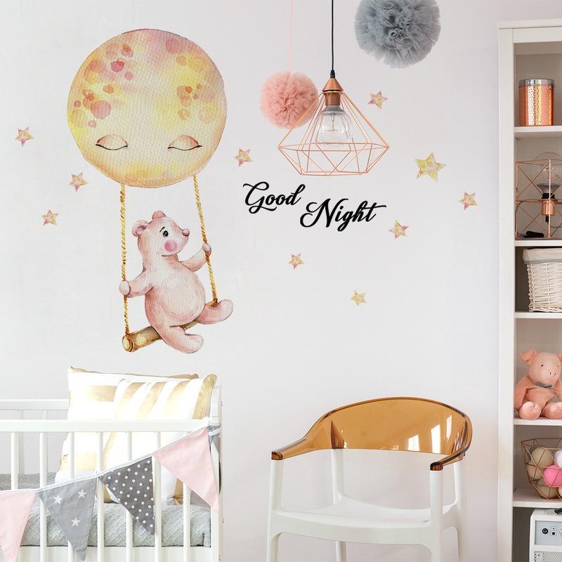 New Cartoon Animal Swing Star Wall Sticker Background Wall Room Decoration Wall Stickers Self-adhesive Wall Stickers