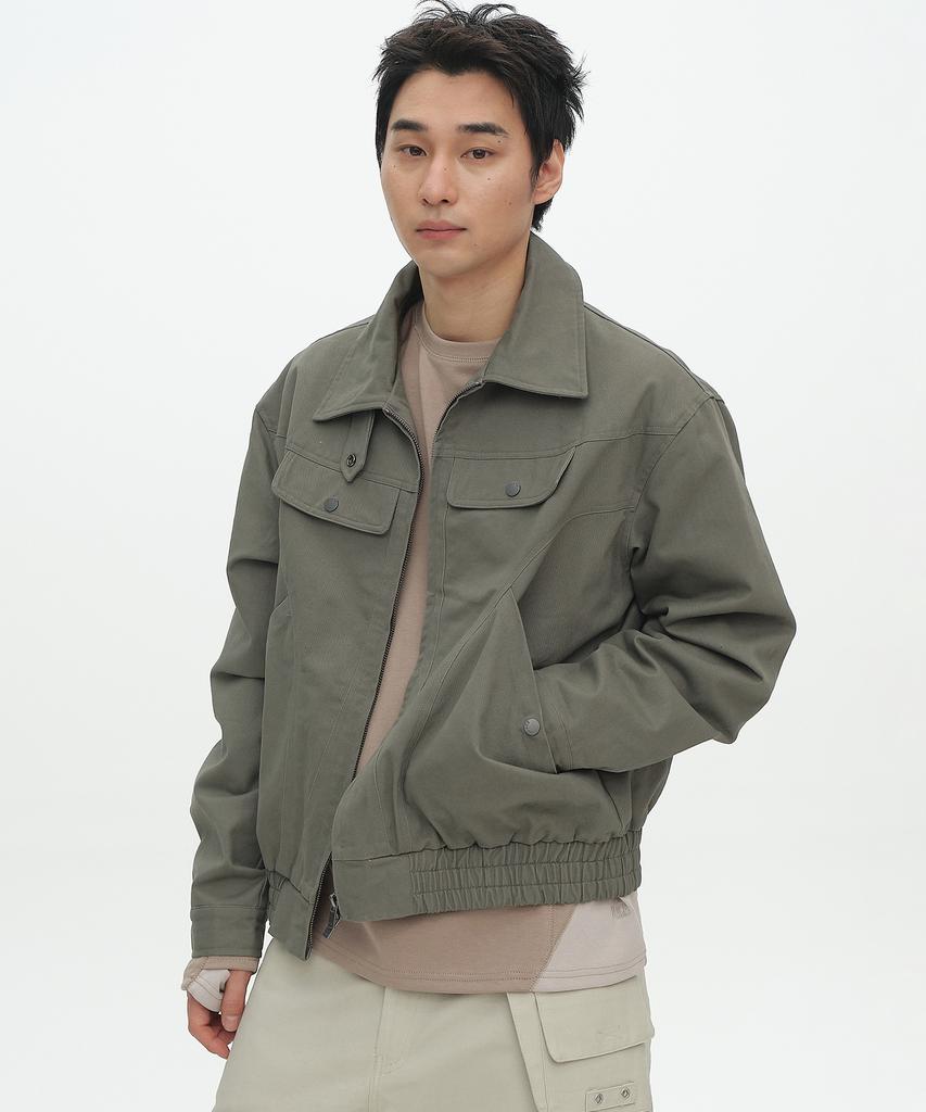 Placestudioman Multi-Pocket Button Point Basic Incision Cotton Varsity Jacket Jumper [Gray]