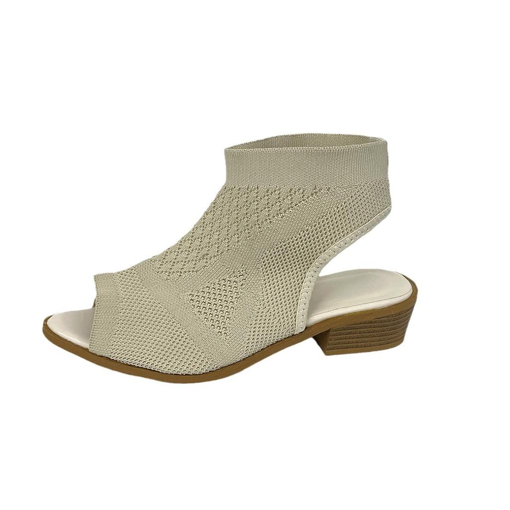 2025 European and American foreign trade new fly-woven rear hollow heel sandals women's knitted breathable hollow fish mouth cool boots 43