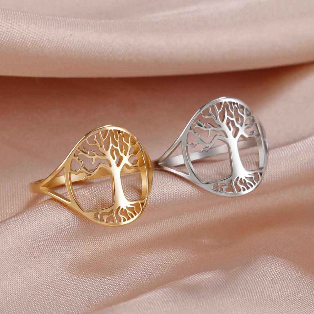 Fashion Tree Design Hollow Cut Titanium Steel Ring
