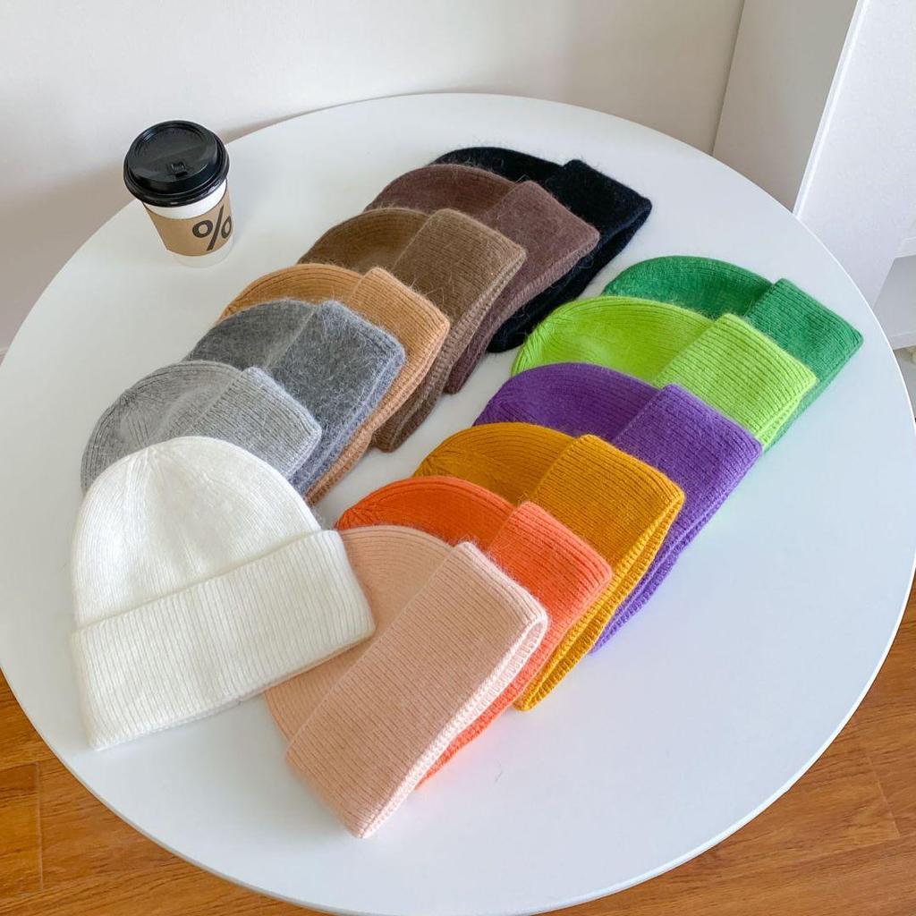 Korean Style Thickened Knit Hats for Women, Ear Protection, Large Fit, Face-Slimming, Warm, In Stock