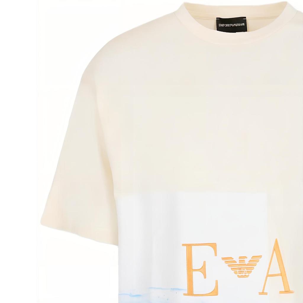 Emporio Armani Ss23 Beach Print Logo Embroidered Cotton Short Sleeve T-Shirt Men Tops Warm-White 3R1T6S-1J38Z-0101