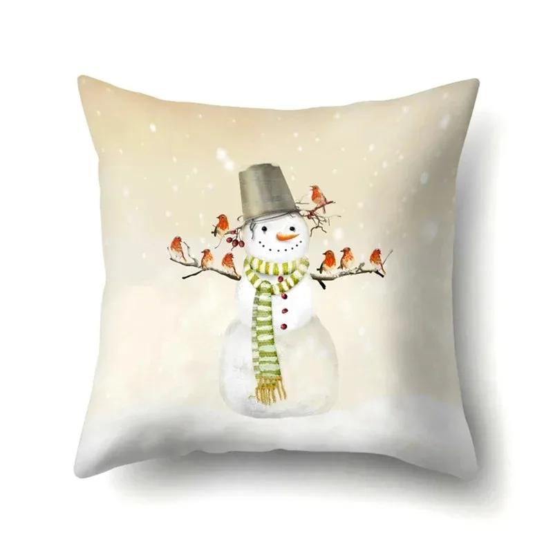 Christmas Snowman Printed Sofa Decorative Cushion Cover Pillow Pillowcase Polyester Throw Pillow Home Decor Pillowcover