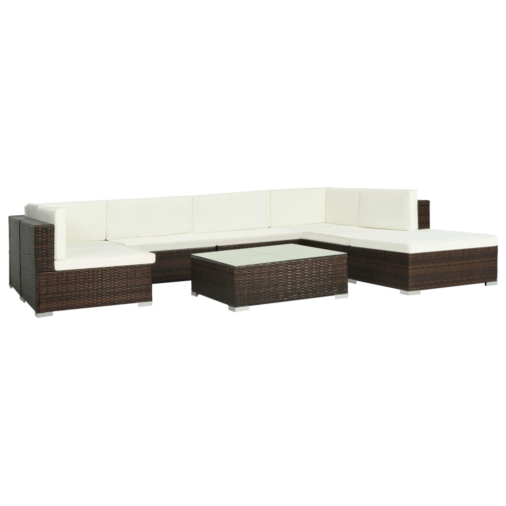 8 piece Garden Lounge Set with Cushions Poly Rattan Brown