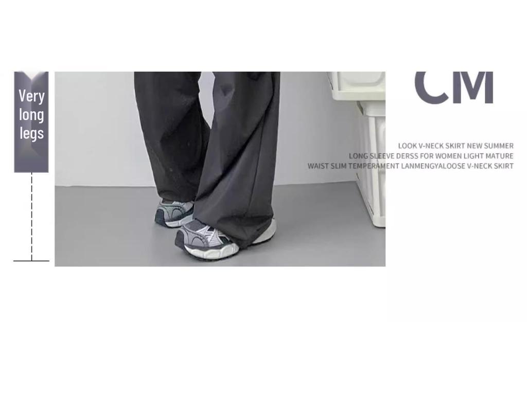 Damskie szare spodnie robocze typu spadochronowego z wysokim stanem dla drobnych - Letni casualowy styl z szerokimi nogawkami