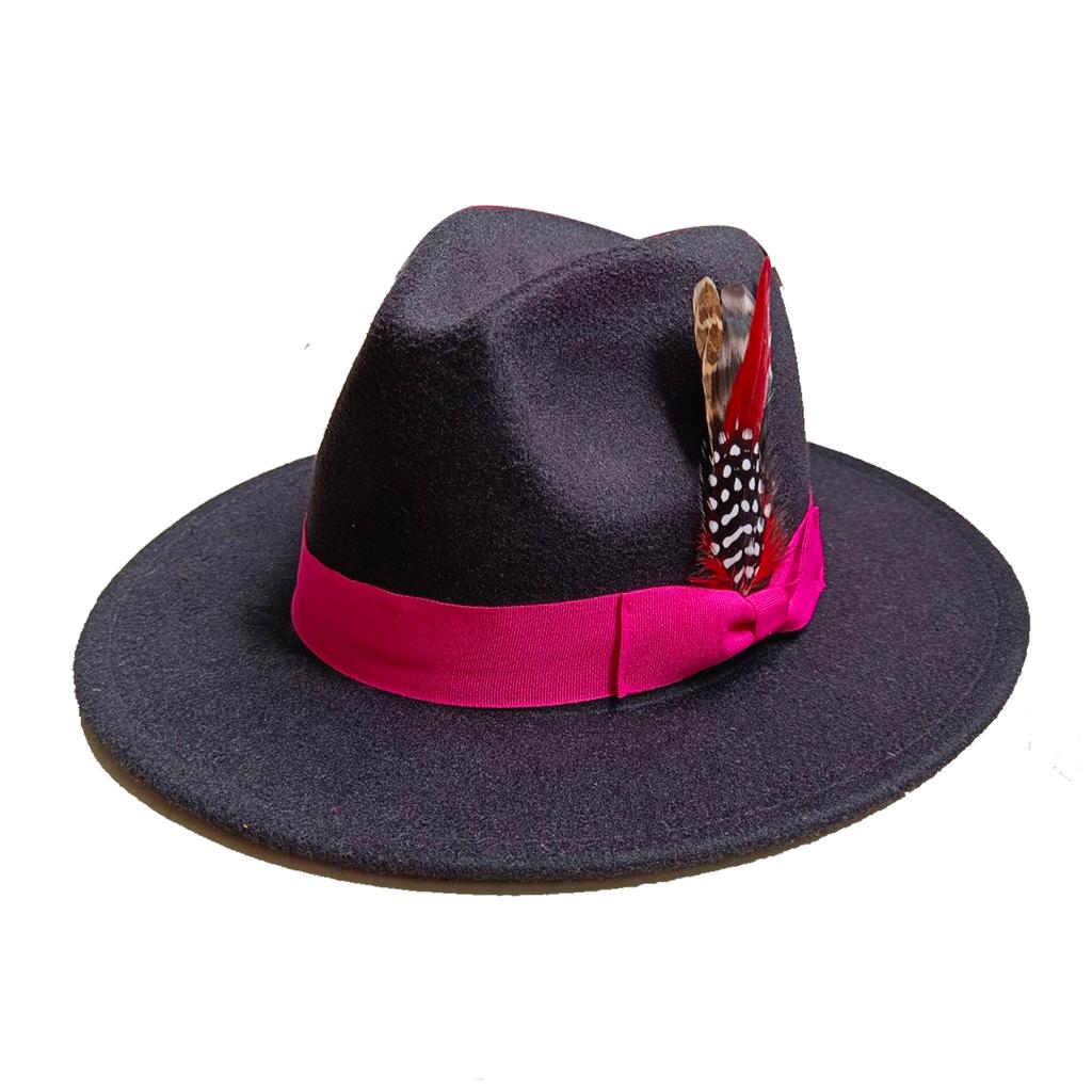 Skórzany Różowy Kapelusz Fedora z Szerokim Rondem Jazzowy Kapelusz Jesień/Zima Klasyczny Elegancki Kapelusz Panama Kapelusz Dżentelmena Sombrero