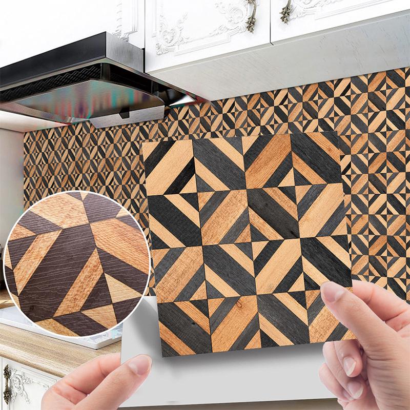 20Pcs Waterproof Wall Stickers Imitation Wood Grain Tile Floor Wall Sticker Self Adhesive Living Room Bathroom Home Decor