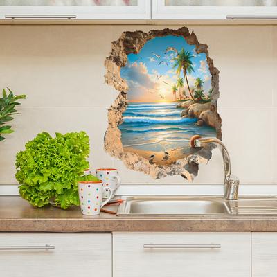 Personalized Wall Decoration and Beautification Stickers for The Living Room Home Under The Setting Sun, Featuring The Sea and Beach