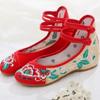 Women Fashion Sweet Red Embroidery Buckle Strap Flat Shoes Lady Casual Anti Skid Blue Comfort Floral Flat Shoes Ab652