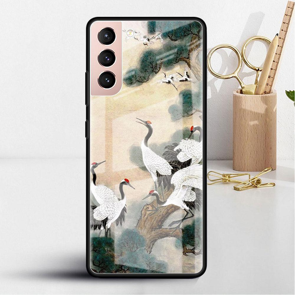 Glass Case For Samsung Galaxy S22 S20 FE S21 5G S10 S9 Plus Note 10 20 Lite Tempered Phone Cover Tiger Crane ART