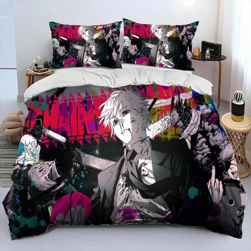 3D Anime Chainsaw Man Denji Beding Set Carton Warm Comforter Soft Duvet Cover Bed Linen Set Comfortable Quilt Cover Pilowcase King Quen Sized